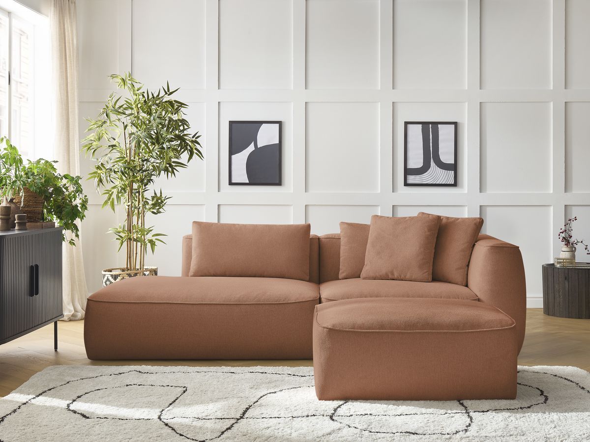 Bobochic Leopold Sofa 4-Sitzer mit Pouf Melange-Stoff Orange Armlehne rechts