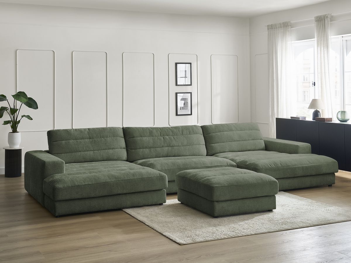 Bobochic Sierra Wohnlandschaft mit Pouf Strukturstoff Dunkelgrün