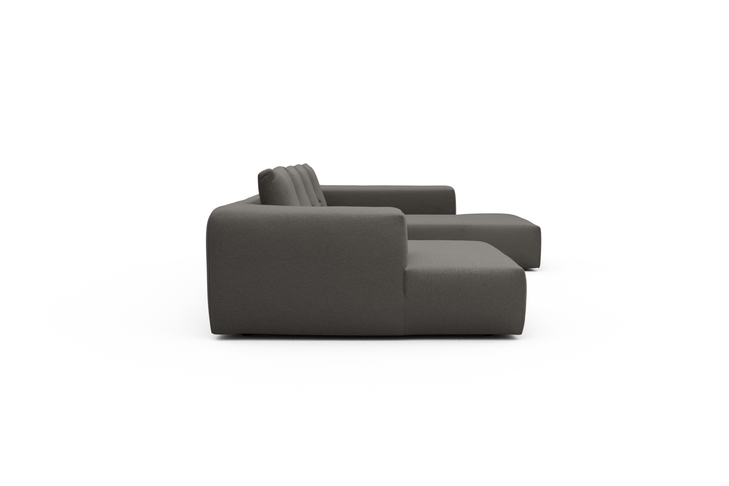 Wohnlandschaft Fred Relax-Ecke rechts mit 2-Sitzer und Chaiselongue links Satya-Taupe