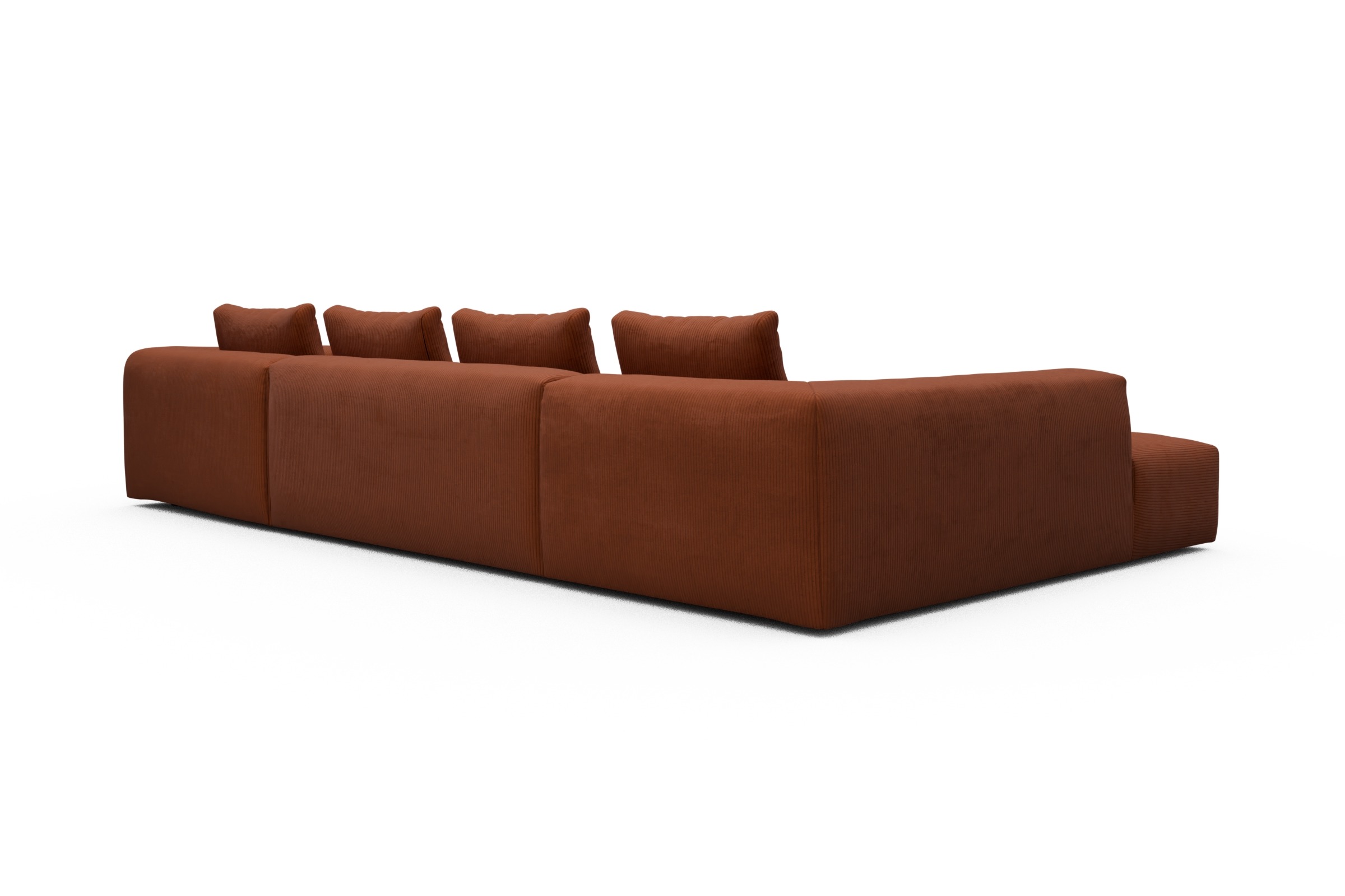 Wohnlandschaft Fred Relax-Ecke links mit 2-Sitzer und Chaiselongue rechts Kord Corduroy 595-Burnt-Orange