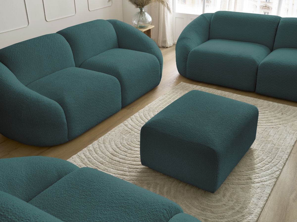 Bobochic Tina Sofa 7-Sitzer mit Pouf Bouclé-Stoff Hellblau