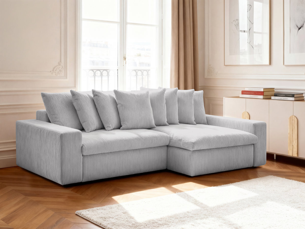 Bobochic Enore Ecksofa 330 × 157 cm Cordsamt Hellgrau Ecke rechts