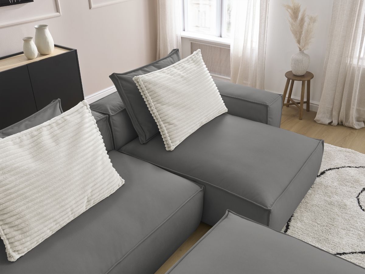 Bobochic Boheme Ecksofa mit Pouf Kunstleder Dunkelgrau