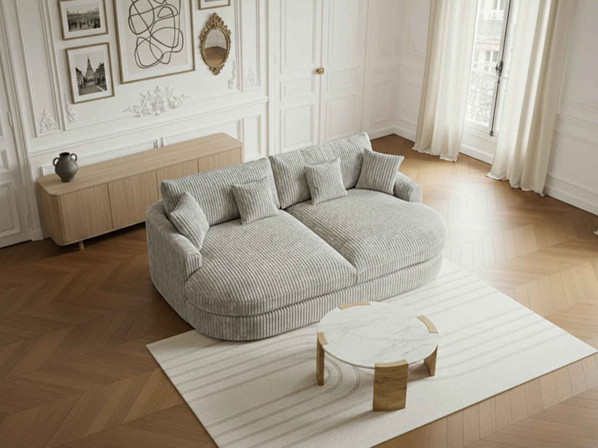 Bobochic Belem Sofa 3-Sitzer Breitcord weich Hellgrau