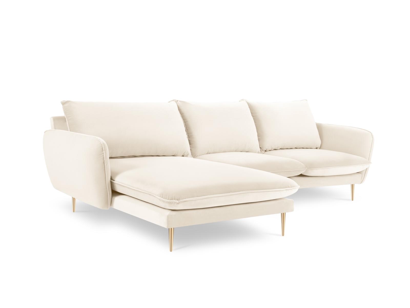 Cosmopolitan Design Ecksofa Vienna 5-Sitzer Samt Bluvel Helles Beige Links Beine Gold