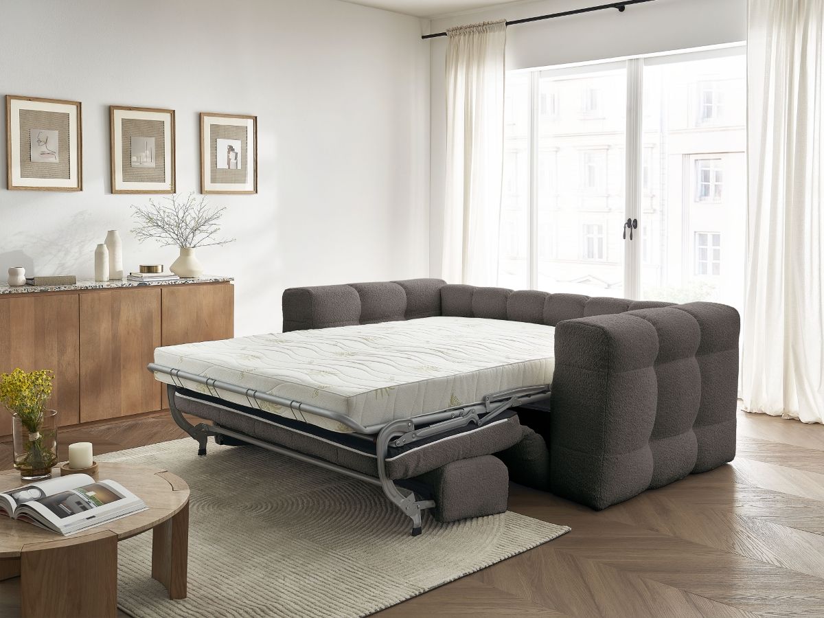 Bobochic Cloud Schlafsofa 3-Sitzer Bouclé-Stoff Braun