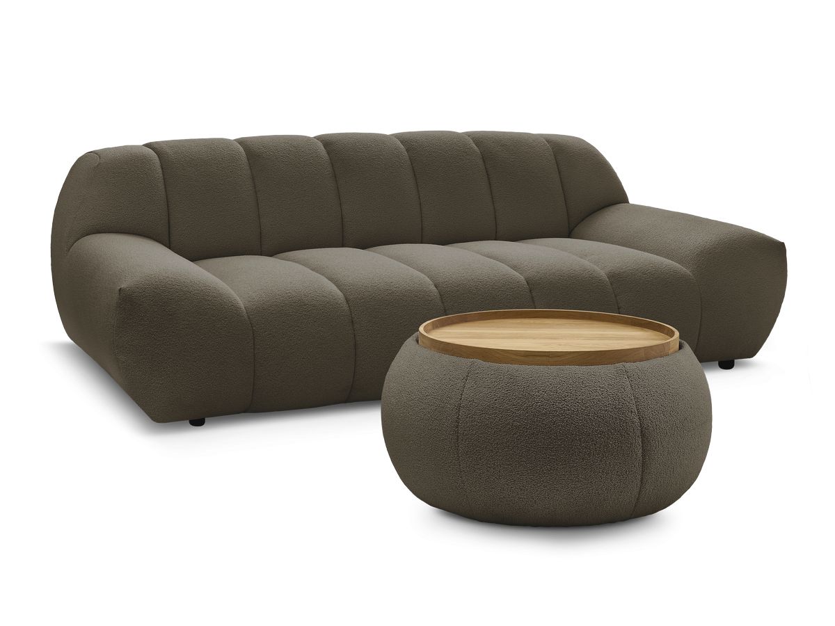 Bobochic Hayden Sofa 2-Sitzer mit Pouf Bouclé-Stoff Braun