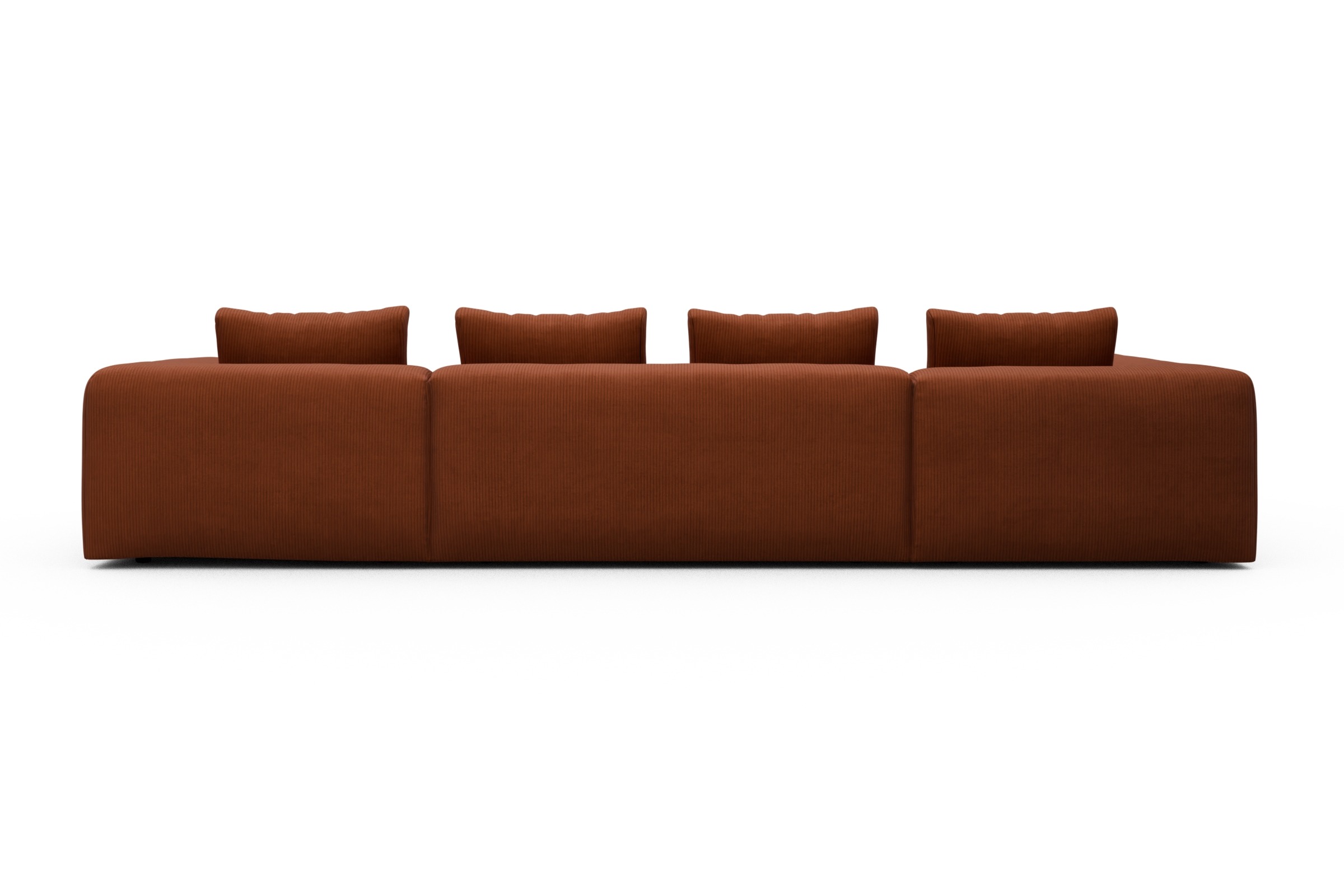 Wohnlandschaft Fred Relax-Ecke links mit 2-Sitzer und Chaiselongue rechts Kord Corduroy 595-Burnt-Orange