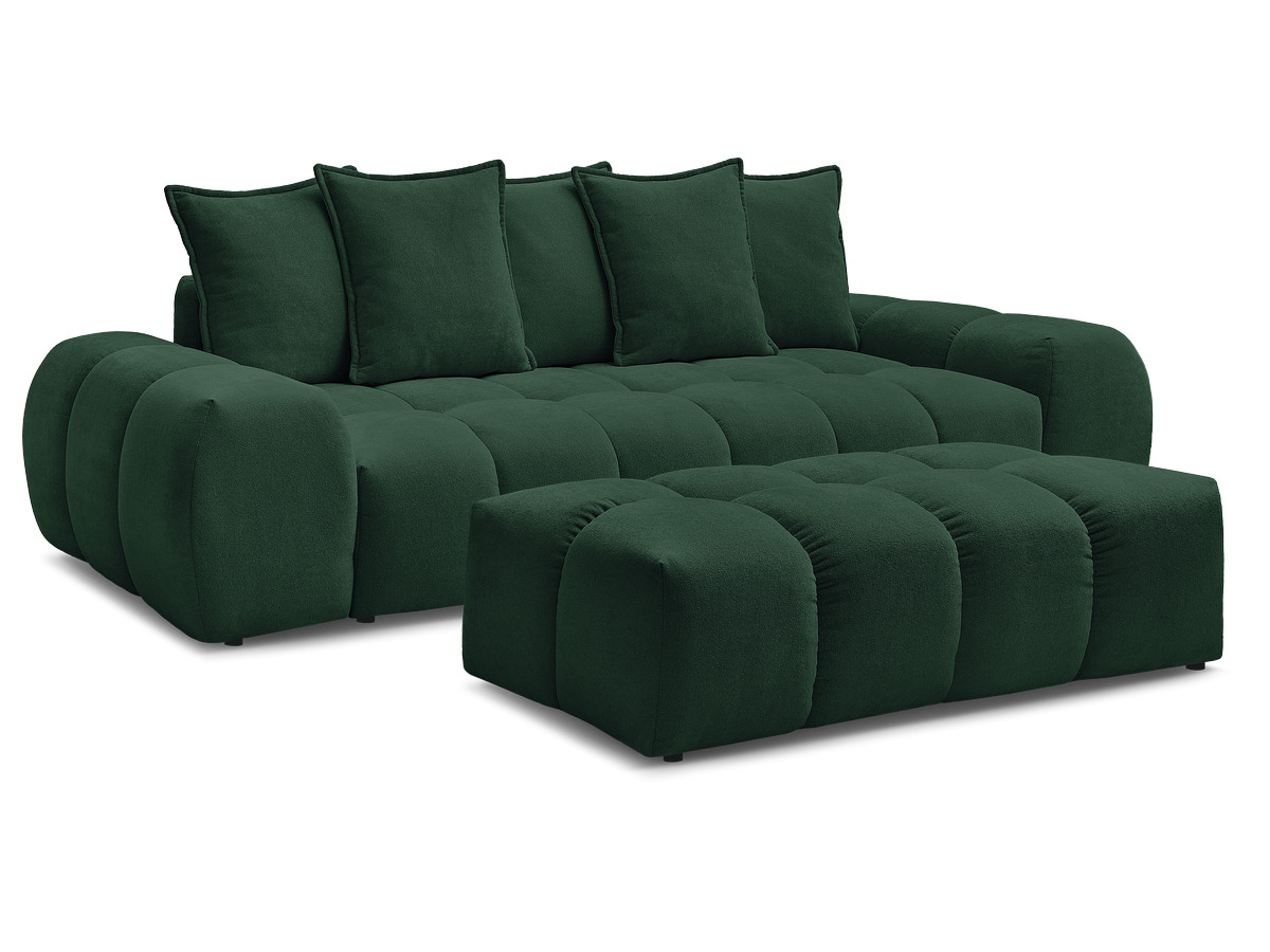Bobochic Everest Schlafsofa 3-Sitzer mit Bettkasten und Pouf, 5 Kissen Strukturstoff Grün