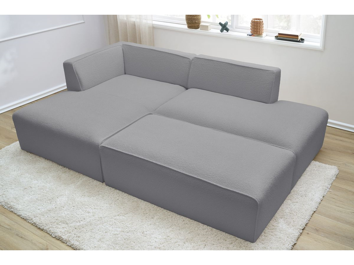 Bobochic Megeve Ecksofa mit Schlaffunktion und Pouf Bouclé-Stoff Hellgrau Ecke links