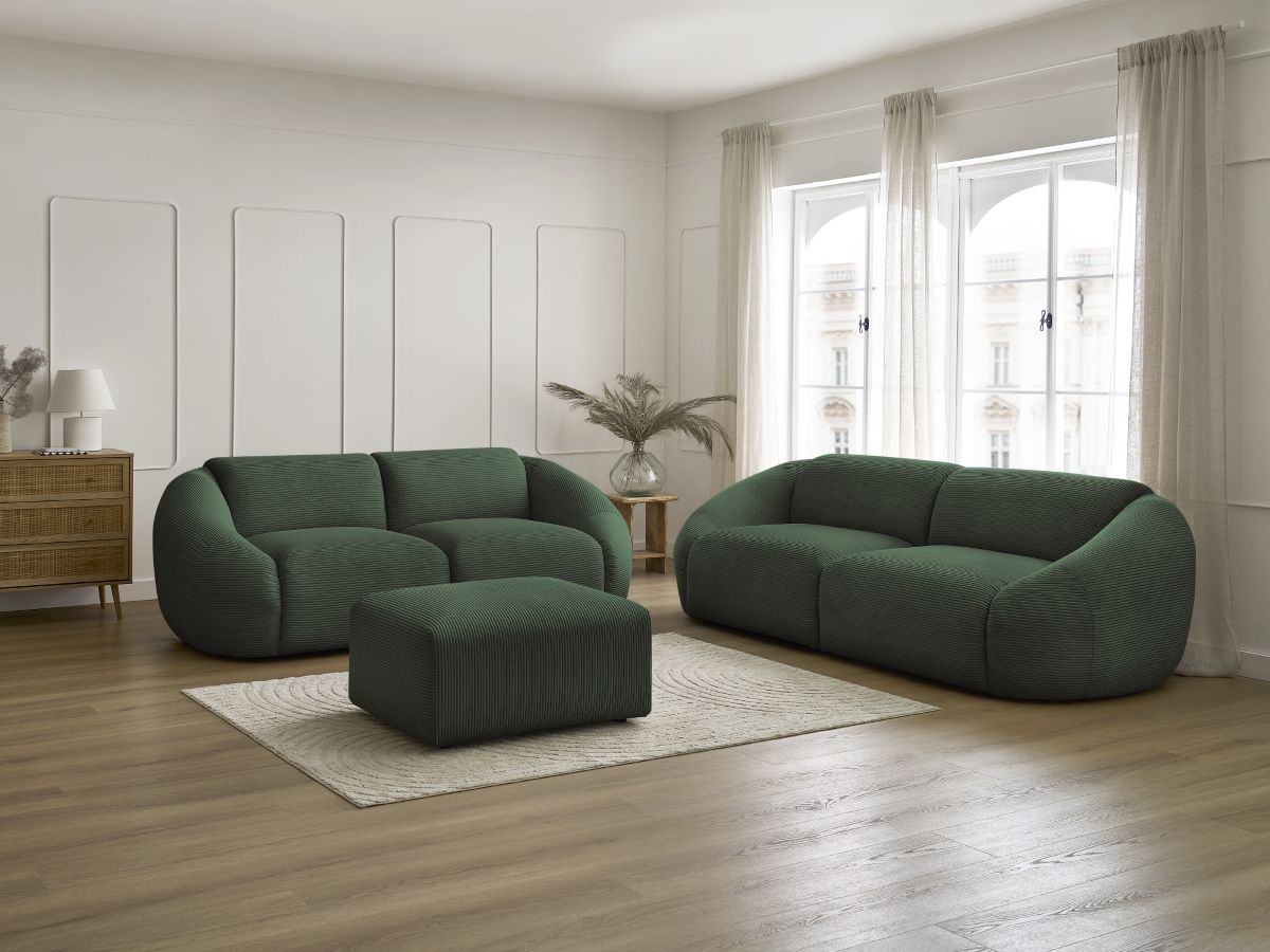 Bobochic Tina Sofa 6-Sitzer mit Pouf Cordsamt Grün
