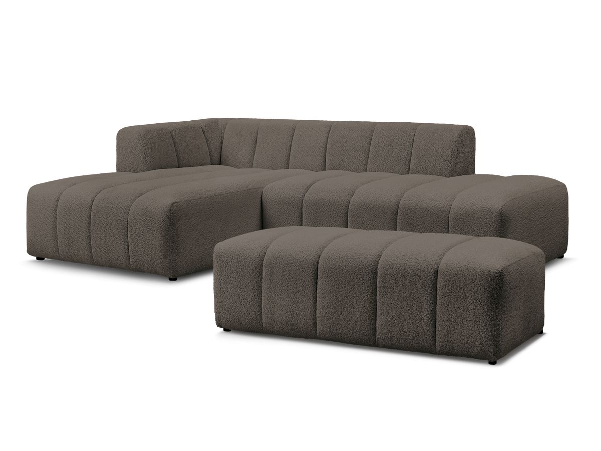 Bobochic Annecy Ecksofa mit Pouf Bouclé-Stoff Braun Ecke links