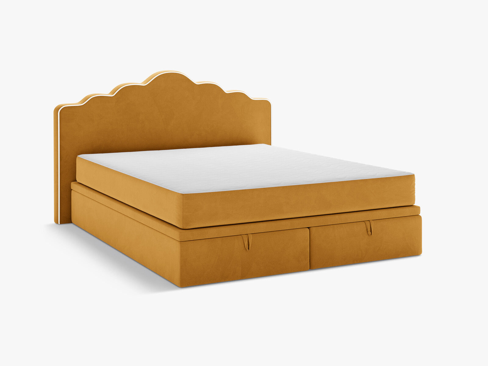 Micadoni Dream Boxspringbett mit Bettkasten und Kopfteil Samt Magic Velvet Elfenbein / Senf 160x200