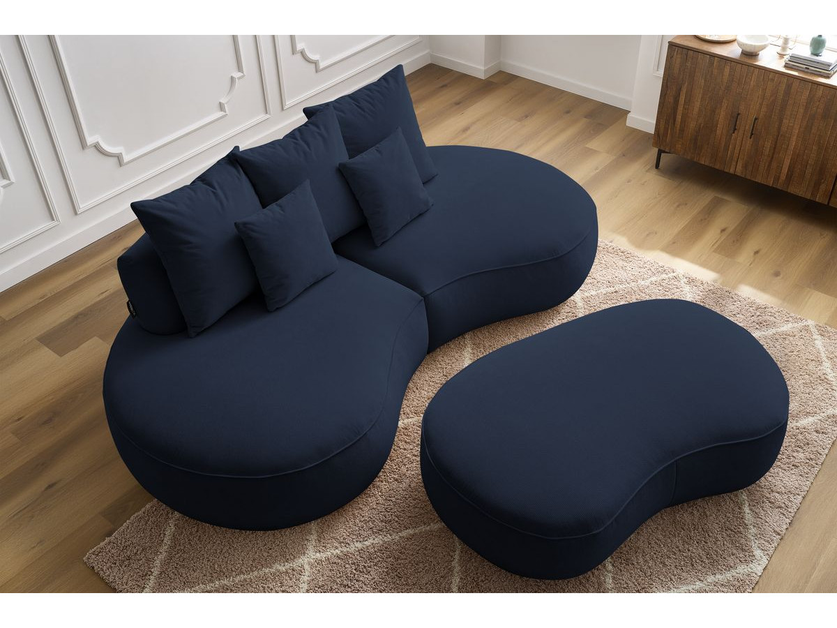 Bobochic Saint-germain Sofa 5-Sitzer mit Pouf Strukturstoff Dunkelblau
