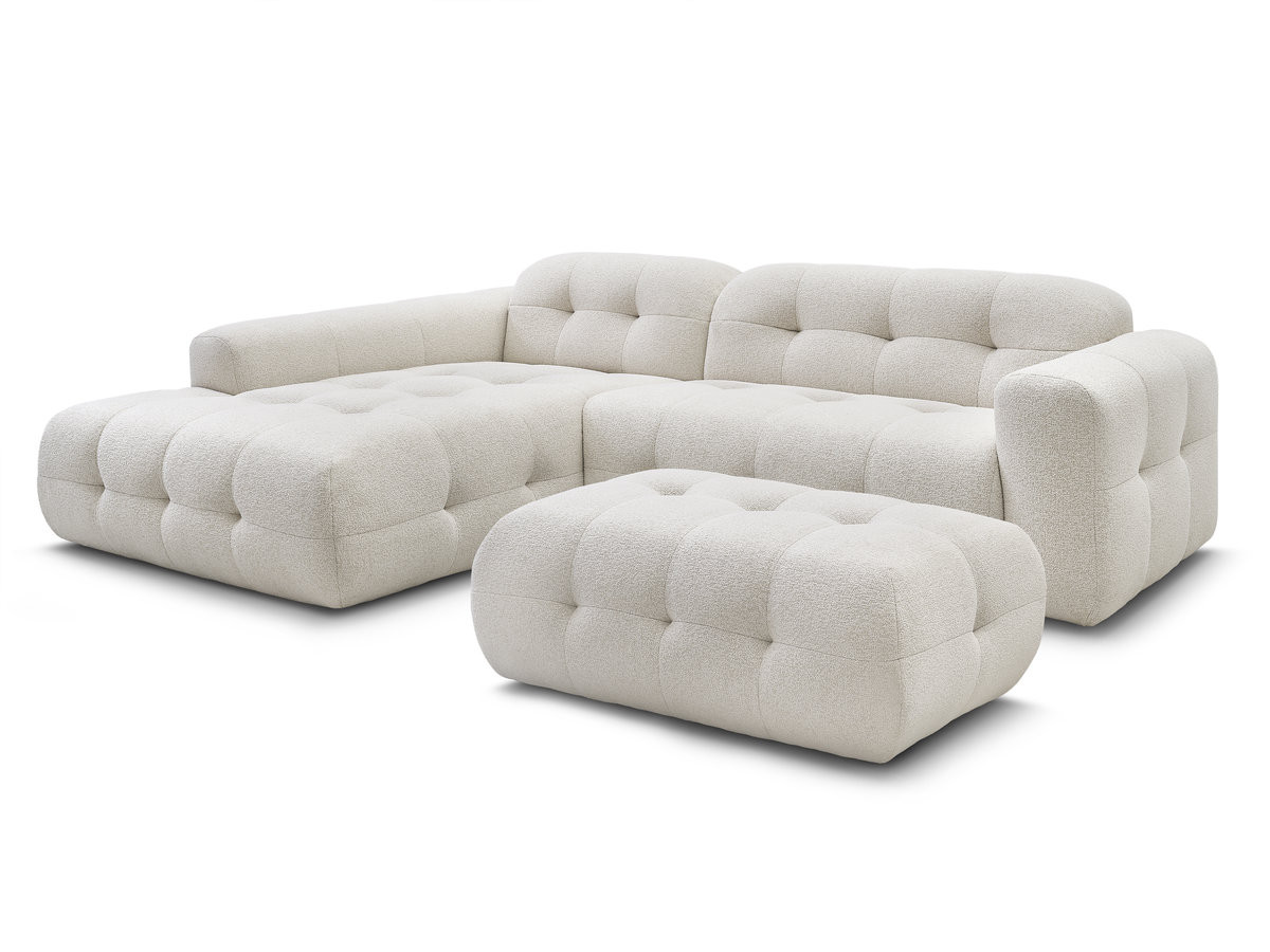 Bobochic Laura Ecksofa mit großem Pouf Melange-Stoff Beige Ecke links