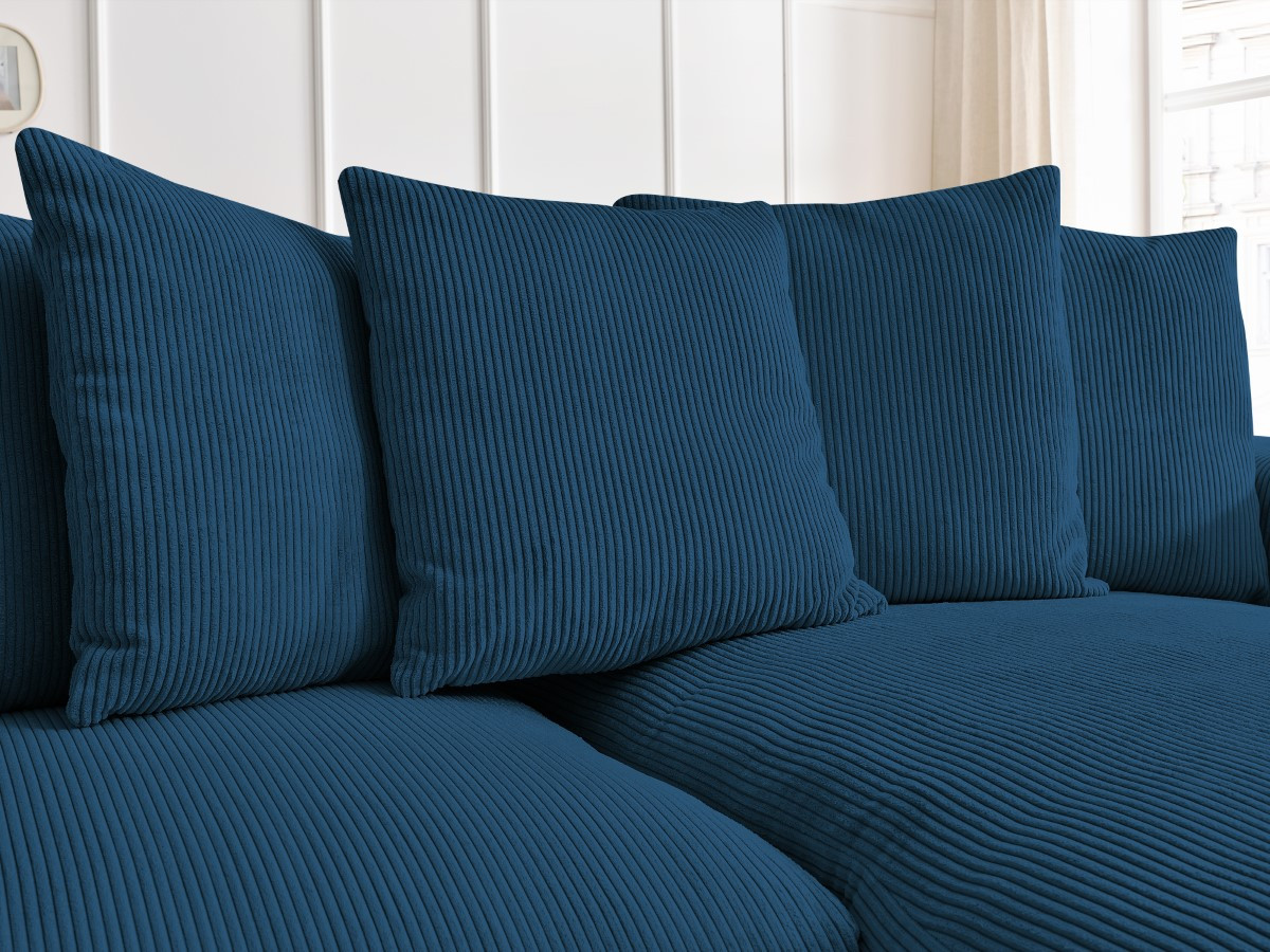 Bobochic Voltaire Ecksofa mit Schlaffunktion und Bettkasten Cordsamt Dunkelblau