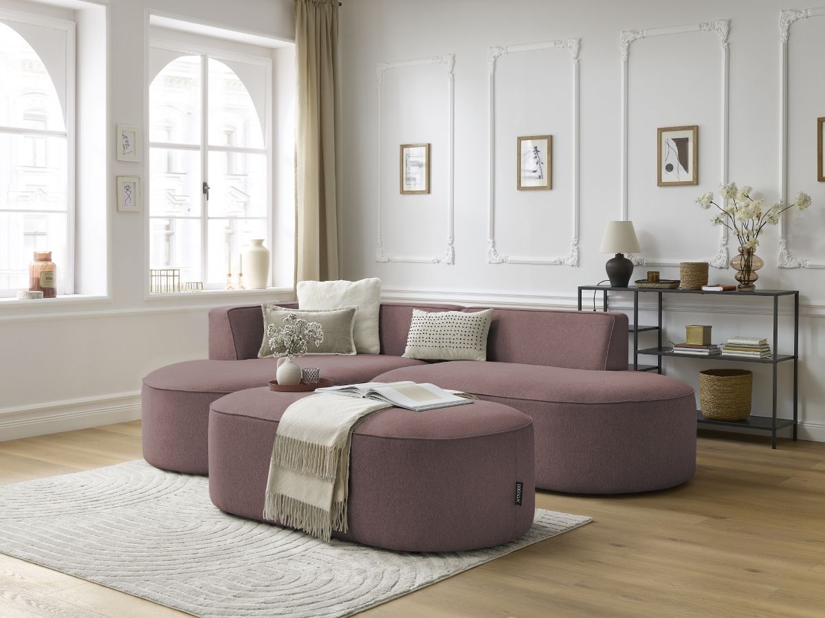 Bobochic Rousseau Ecksofa mit Pouf Melange-Stoff Rosa Ecke links