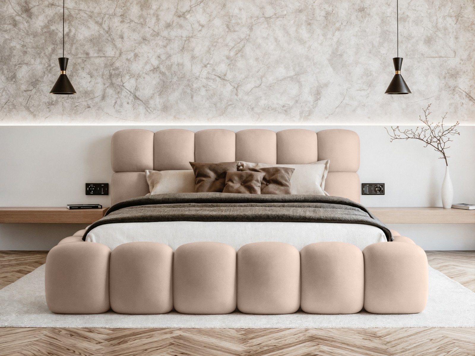 Polsterbett Vento Samtstoff 160x200 mit Holzrahmen Piano 03 Beige