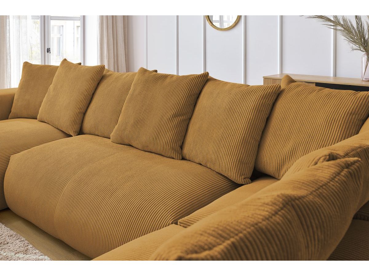Bobochic Voltaire Wohnlandschaft mit Pouf 356 × 214 cm Cordsamt Gelb Ecke links