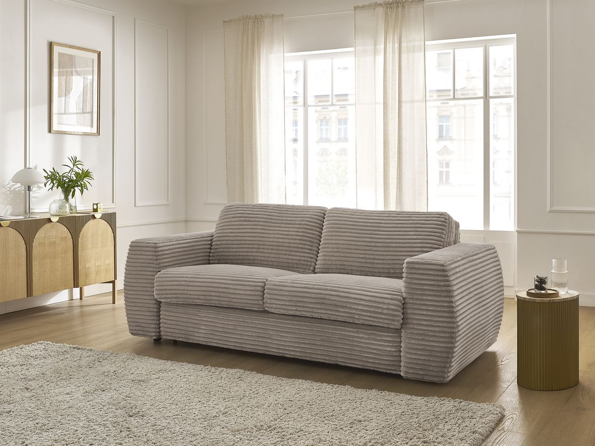 Bobochic Hugo Schlafsofa 3-Sitzer Cordsamt Taupe, Liegefläche 140 × 190 cm