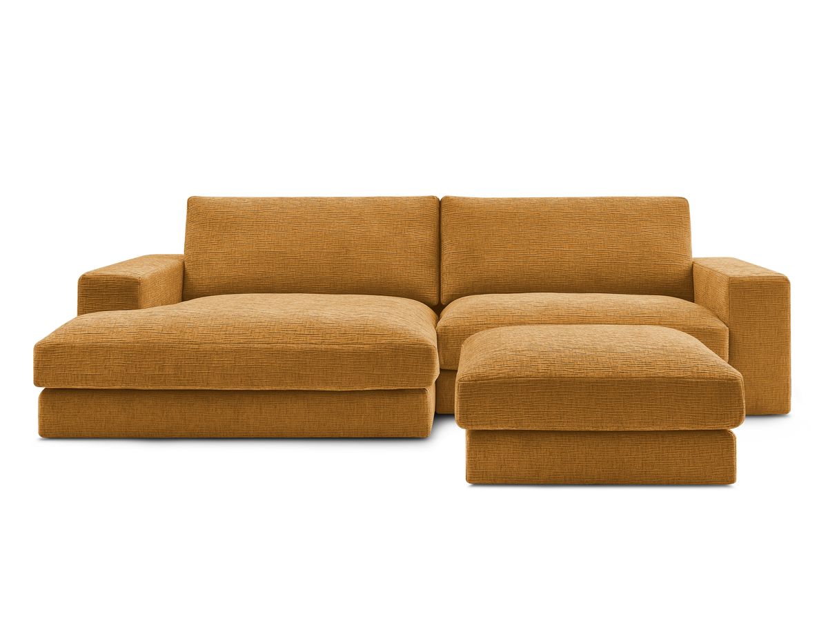 Bobochic Leonard Ecksofa mit Pouf 274 × 159 cm Strukturstoff Gelb Ecke links