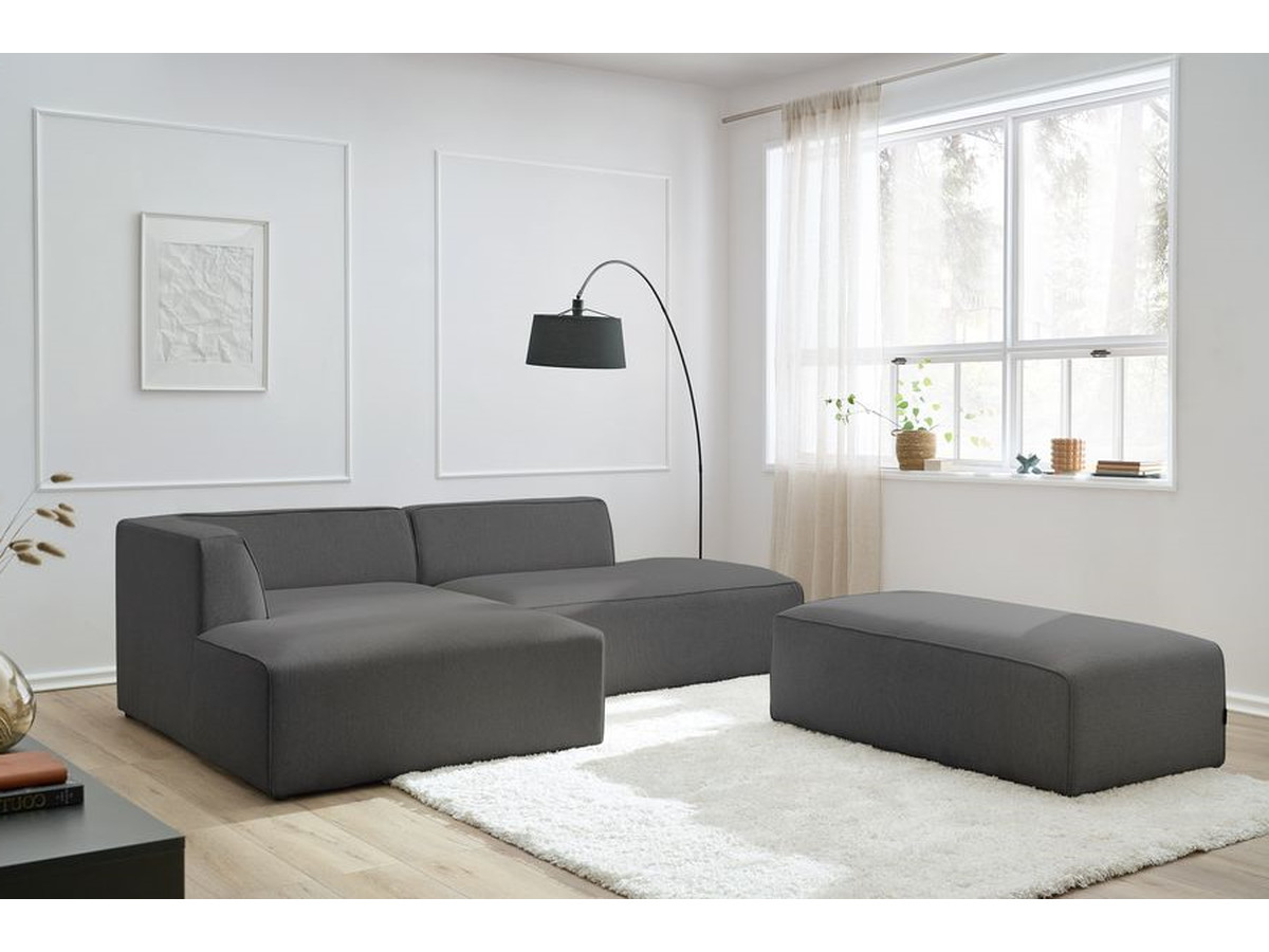 Bobochic Megeve Ecksofa mit Schlaffunktion und Pouf Melange-Stoff Dunkelgrau Ecke links
