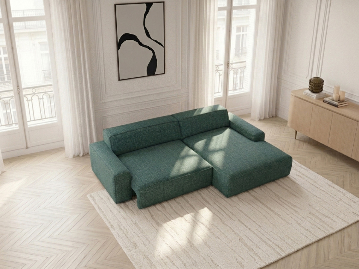 Bobochic Abel Ecksofa mit Schlaffunktion Melange-Stoff Grün Ecke rechts