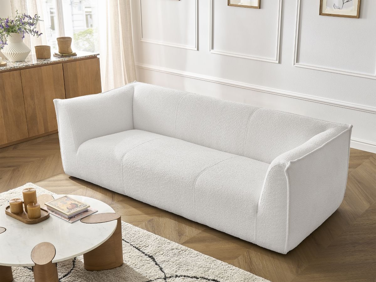 Bobochic Giorgia Sofa 3-Sitzer Bouclé-Stoff Weiß