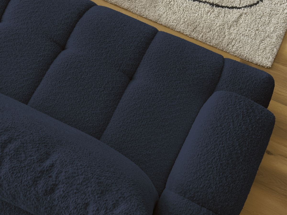 Bobochic Fuji Ecksofa mit Schlaffunktion und Bettkasten 292 × 160 cm Bouclé-Stoff Dunkelblau Ecke rechts