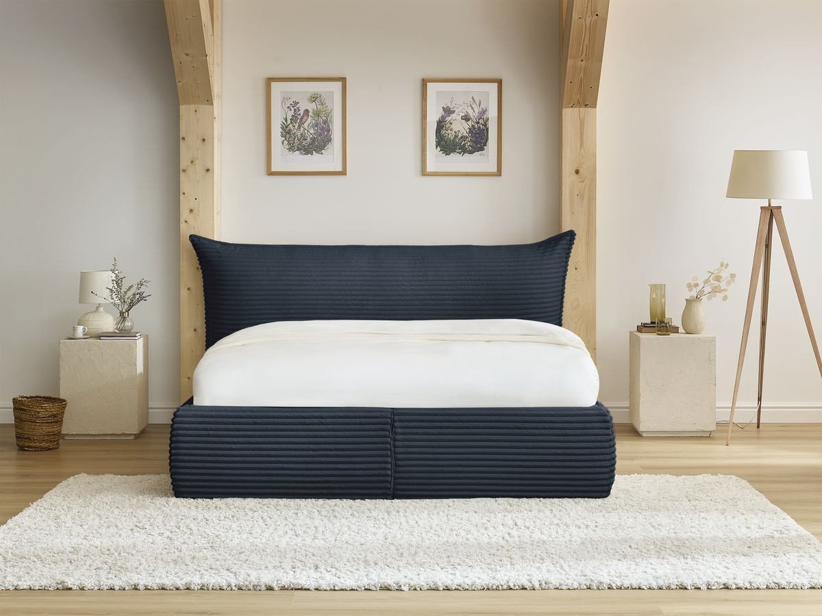 Bobochic Jade Polsterbett mit Bettkasten Cordsamt Dunkelblau, Liegefläche 160 × 200 cm