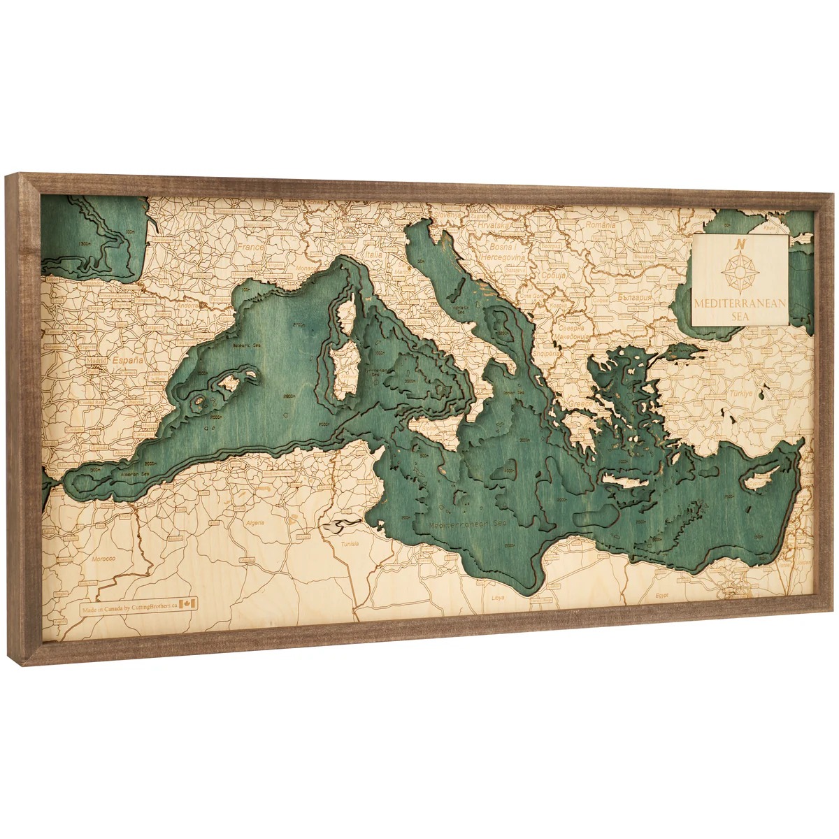 Cutting Brothers 3D Holz-Wandkarte Mittelmeer Mediterreanen 81 x 40.5 moebelfaktor