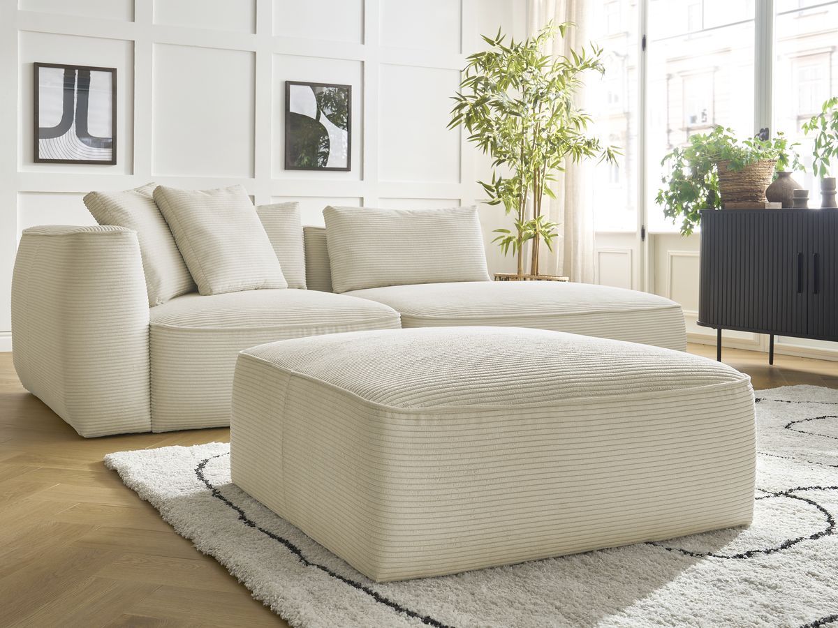 Bobochic Leopold Sofa 4-Sitzer mit Pouf Cordsamt Beige Armlehne links