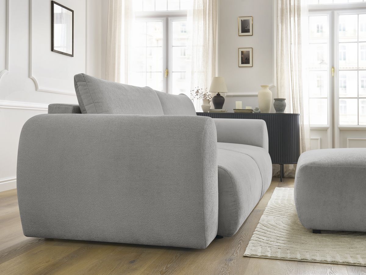 Bobochic Lucien Schlafsofa 4-Sitzer mit Bettkasten und Pouf Stoff Hellgrau