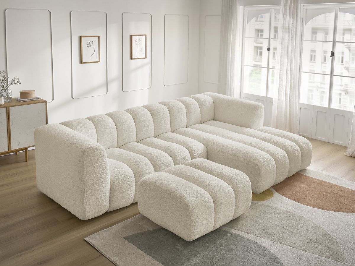 Bobochic Talia Ecksofa mit Pouf Bouclé-Stoff Beige Ecke rechts