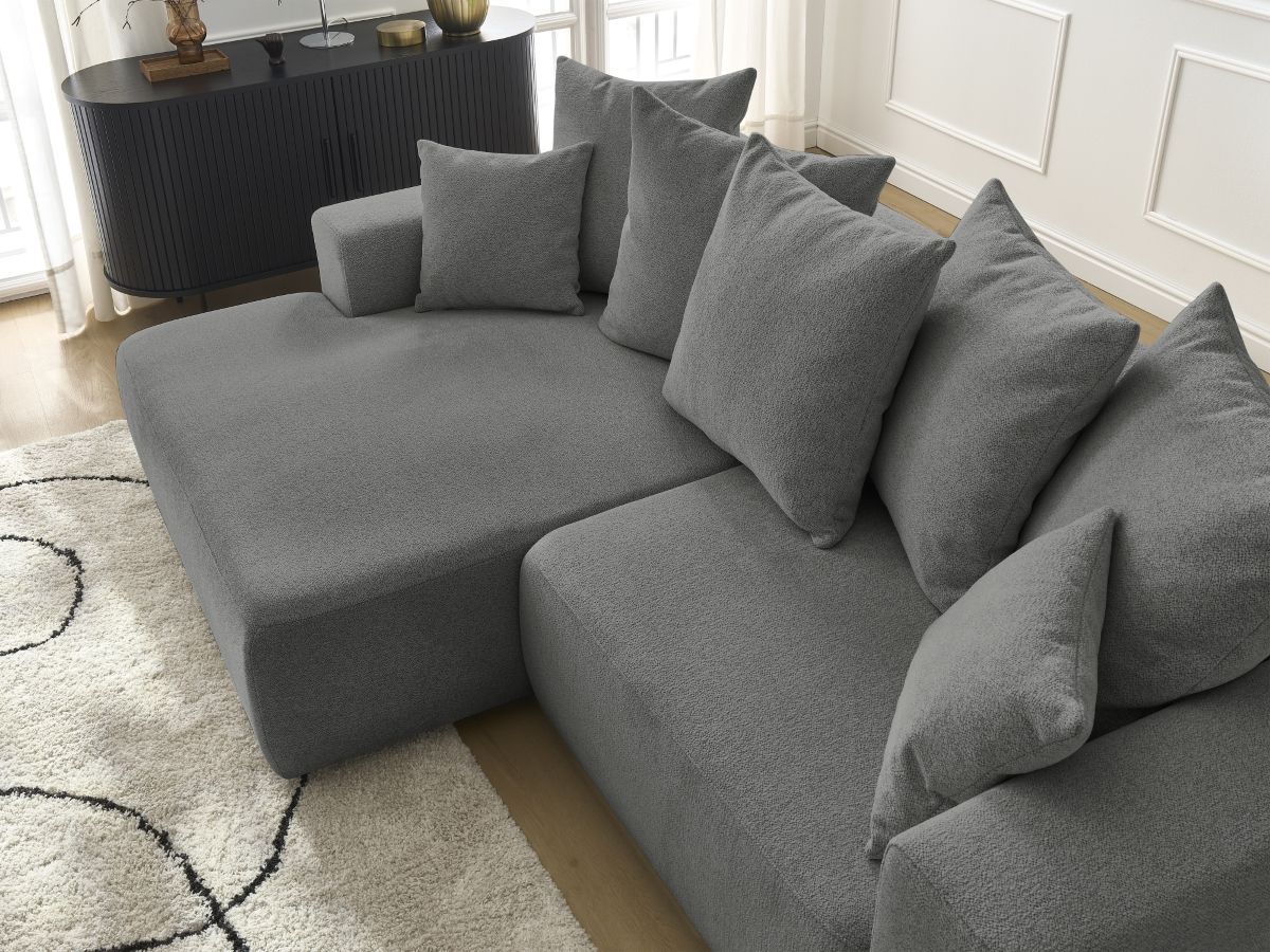 Bobochic Atilla Ecksofa mit Schlaffunktion und Bettkasten Melange-Stoff Dunkelgrau Ecke links