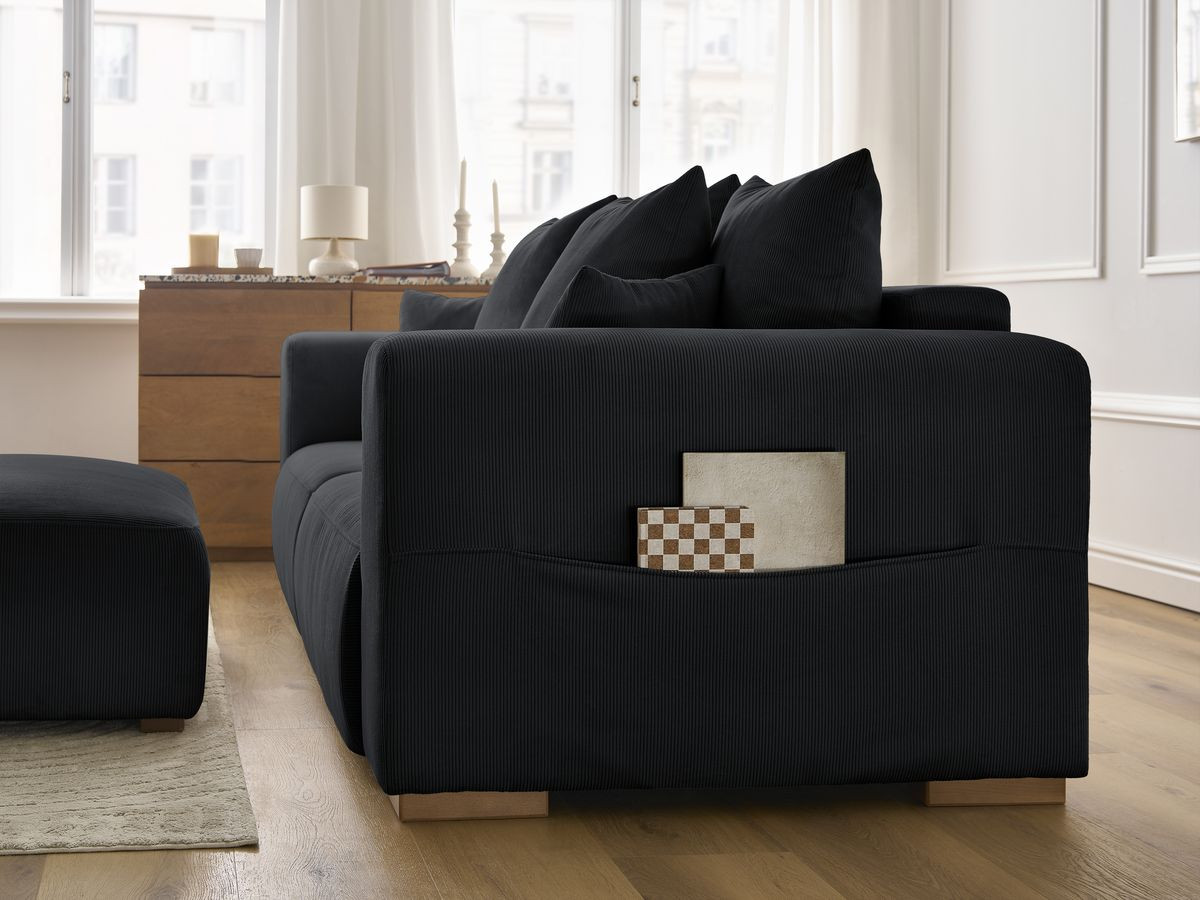 Bobochic Sidonie Sofa 4-Sitzer mit Pouf Cordsamt Schwarz