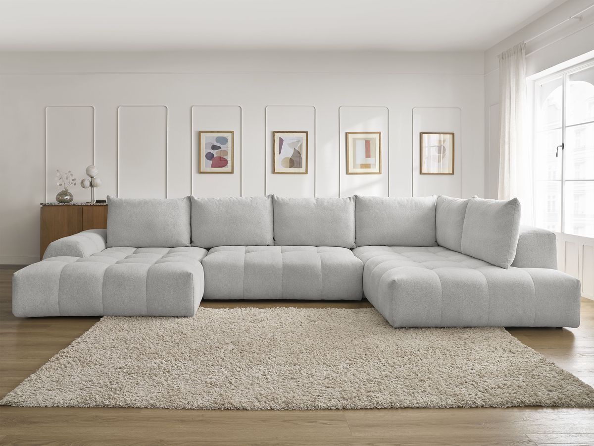 Bobochic Everest Wohnlandschaft, 6 Kissen Melange-Stoff Hellgrau Ecke links