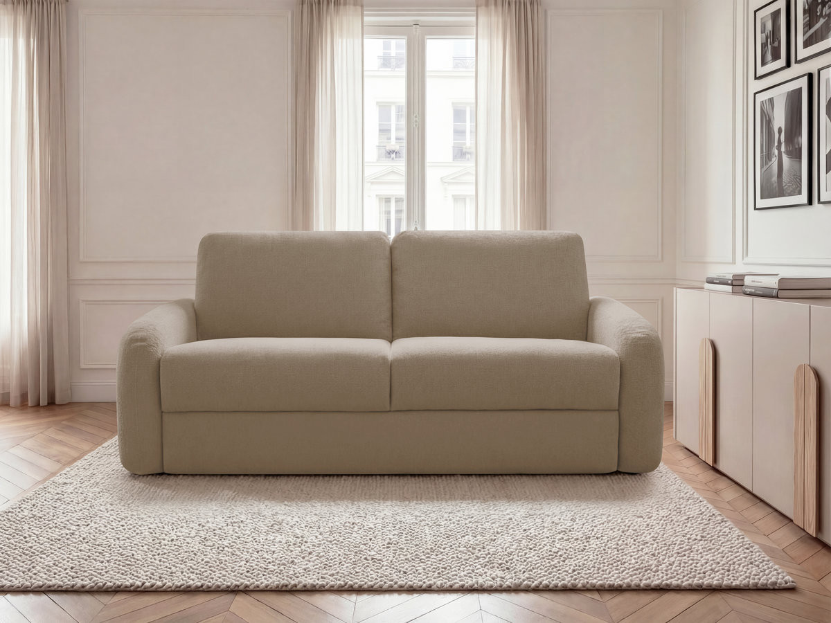Bobochic Kenan Schlafsofa 3-Sitzer Stoff Taupe, Liegefläche 140 × 196 cm