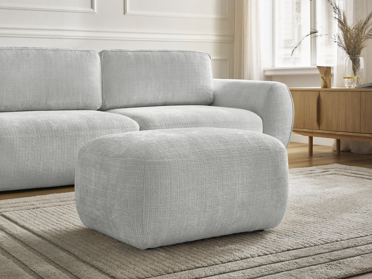 Bobochic Denise Schlafsofa 3-Sitzer mit Bettkasten und Pouf Strukturstoff Hellgrau