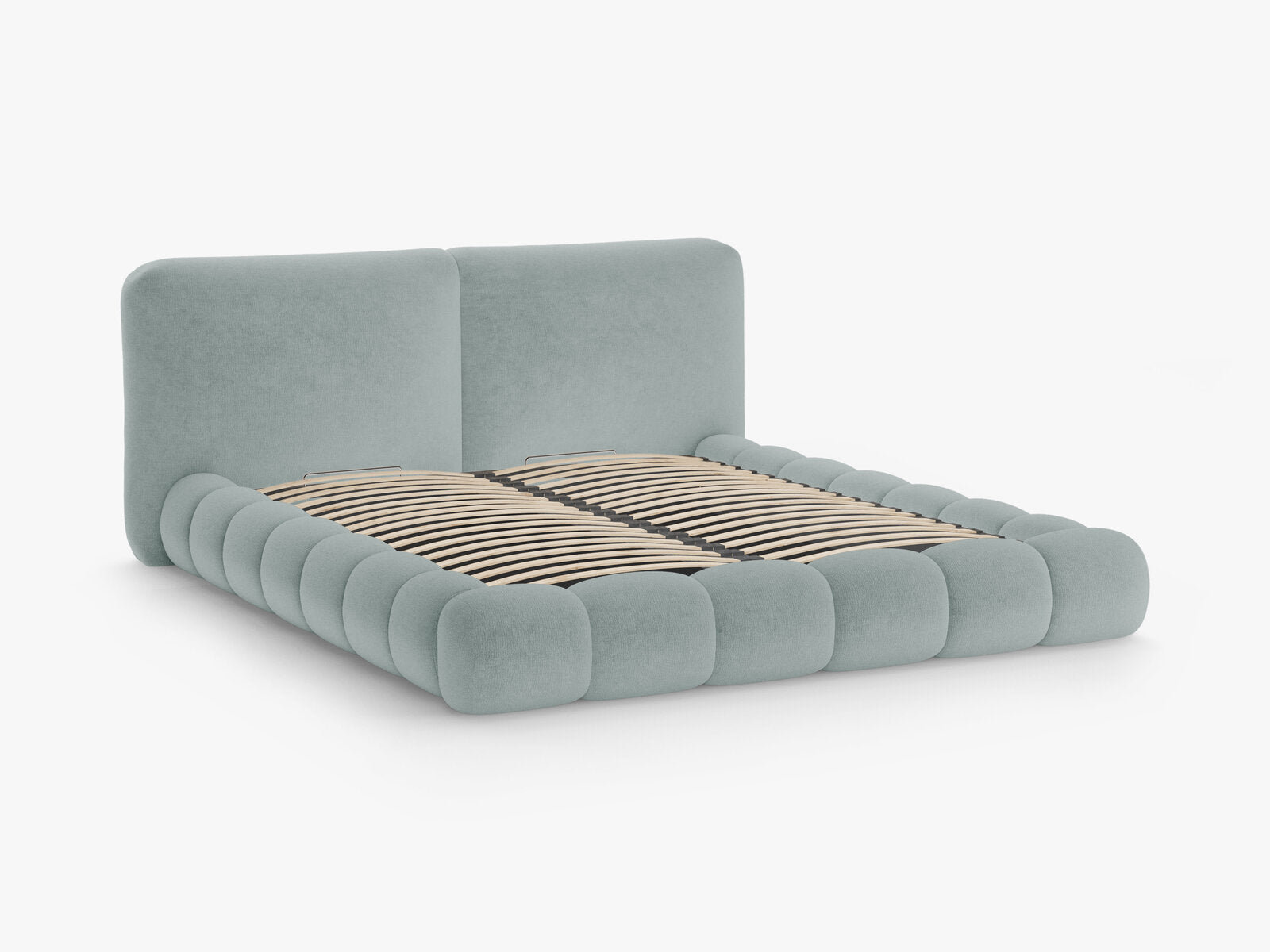 Micadoni Stauraumbett mit Kopfteil Solange Chenille Perfect Harmony Hellblau 200x200