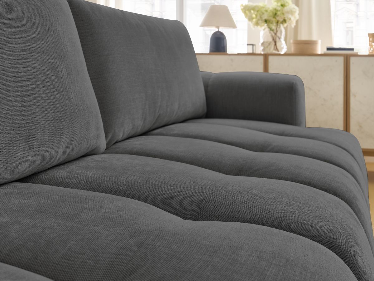 Bobochic Fuji Schlafsofa 3-Sitzer mit Bettkasten Stoff Dunkelgrau
