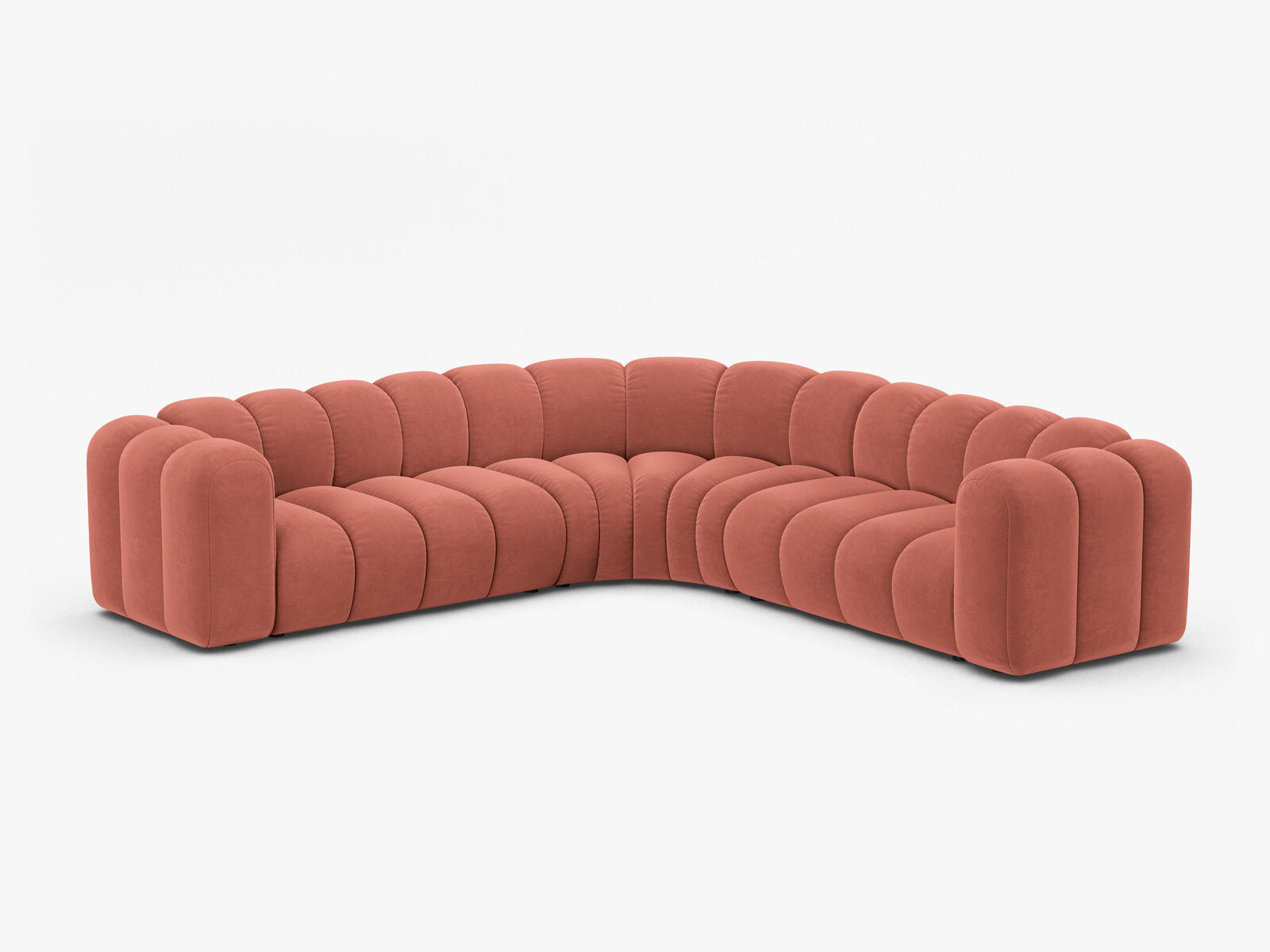 Micadoni symmetrisches Ecksofa Lupine 5-Sitzer mittelgroß Samt Salvador Koralle