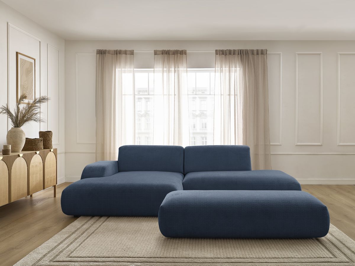 Bobochic Sirius Ecksofa mit Pouf 300 × 170 cm Strukturstoff Dunkelblau Ecke links