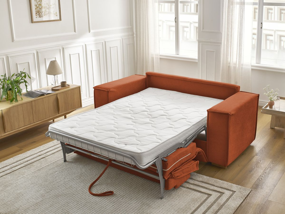 Bobochic Chelsea Schlafsofa 3-Sitzer Strukturstoff Orange, Liegefläche 140 × 200 cm