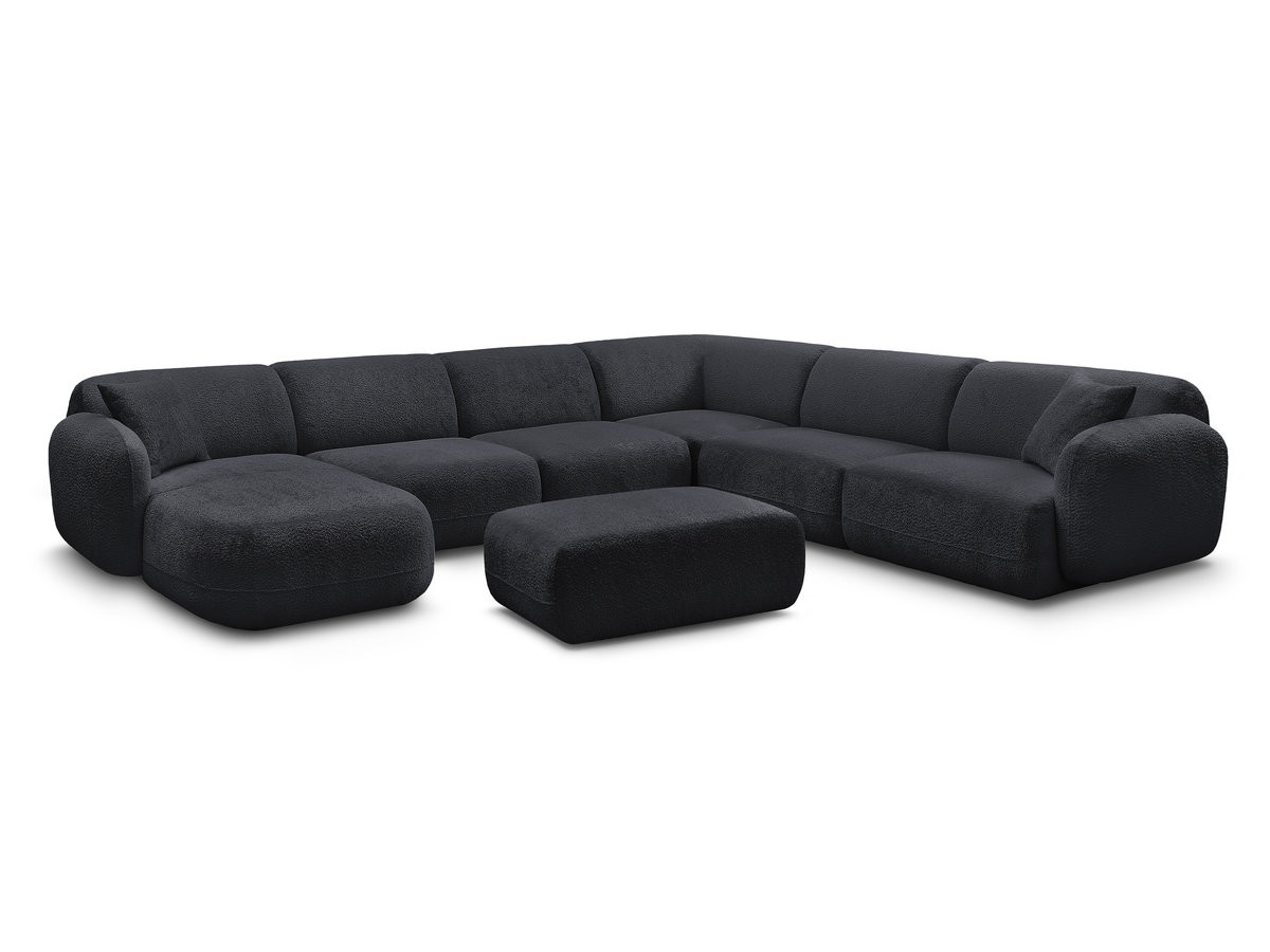 Bobochic Anda Wohnlandschaft mit Pouf 373 × 289 cm Chenille Schwarz Ecke rechts