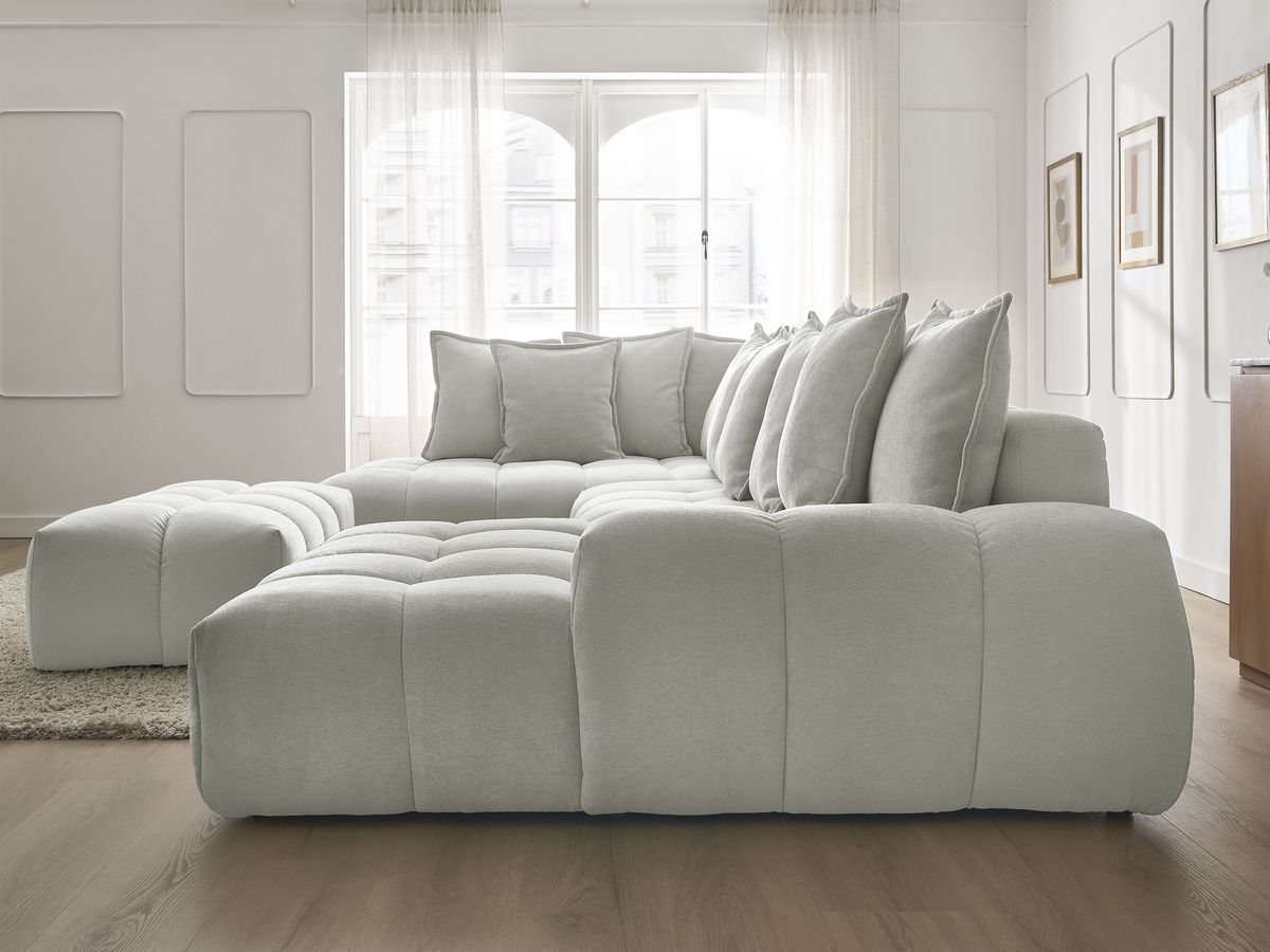 Bobochic Everest Wohnlandschaft mit Pouf, 14 Kissen Strukturstoff Hellgrau Ecke rechts