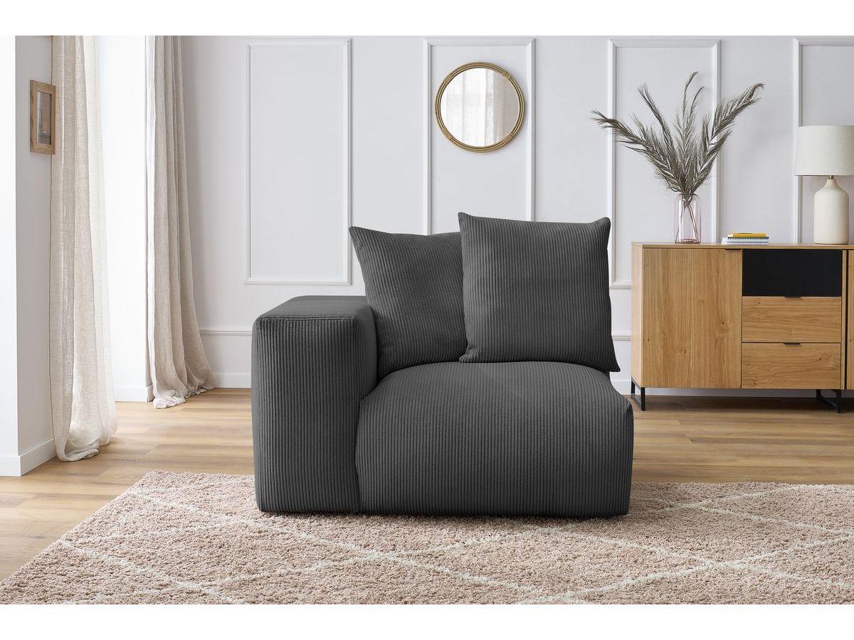 Bobochic Voltaire Sofamodul 1-Sitzer 130 × 100 cm Cordsamt Dunkelgrau Ecke links