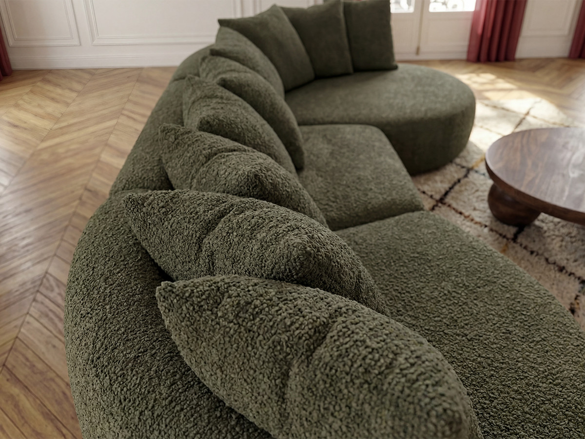 Bobochic Calypso Ecksofa Bouclé-Stoff Grün Ecke rechts