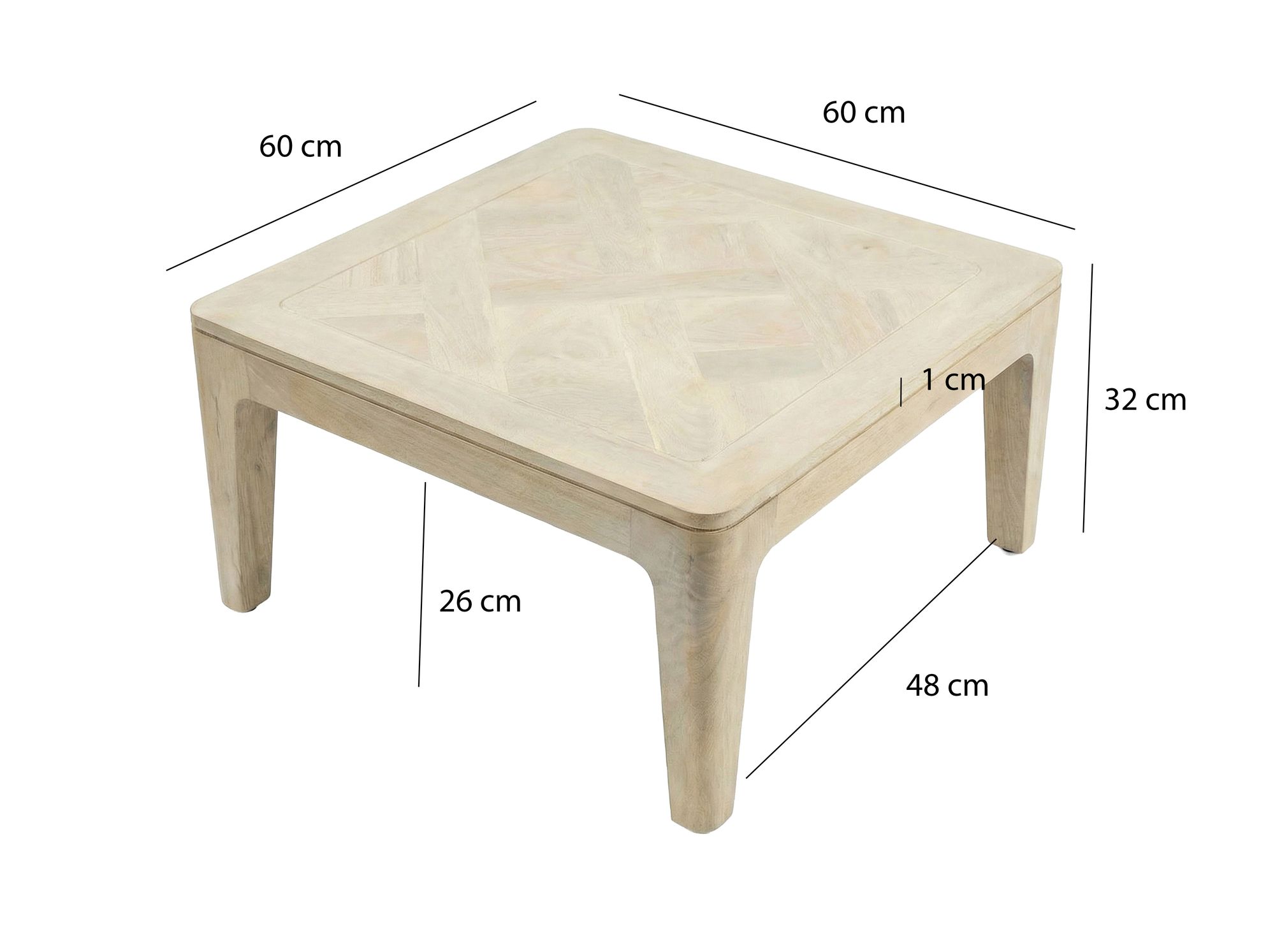 Couchtisch Slidre Mango Massivholz Weiß 60 × 60 × 32 cm