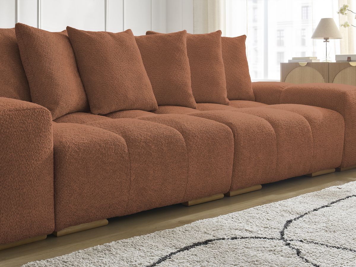 Bobochic Anakin Sofa 3-Sitzer, 6 Kissen Bouclé-Stoff Orange
